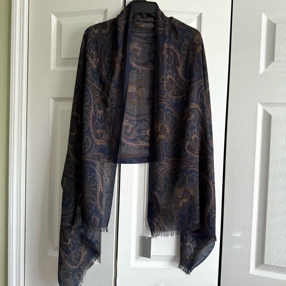 NEW Daniel Cremieux Signature Collection Paisley Print Wool Scarf Italy